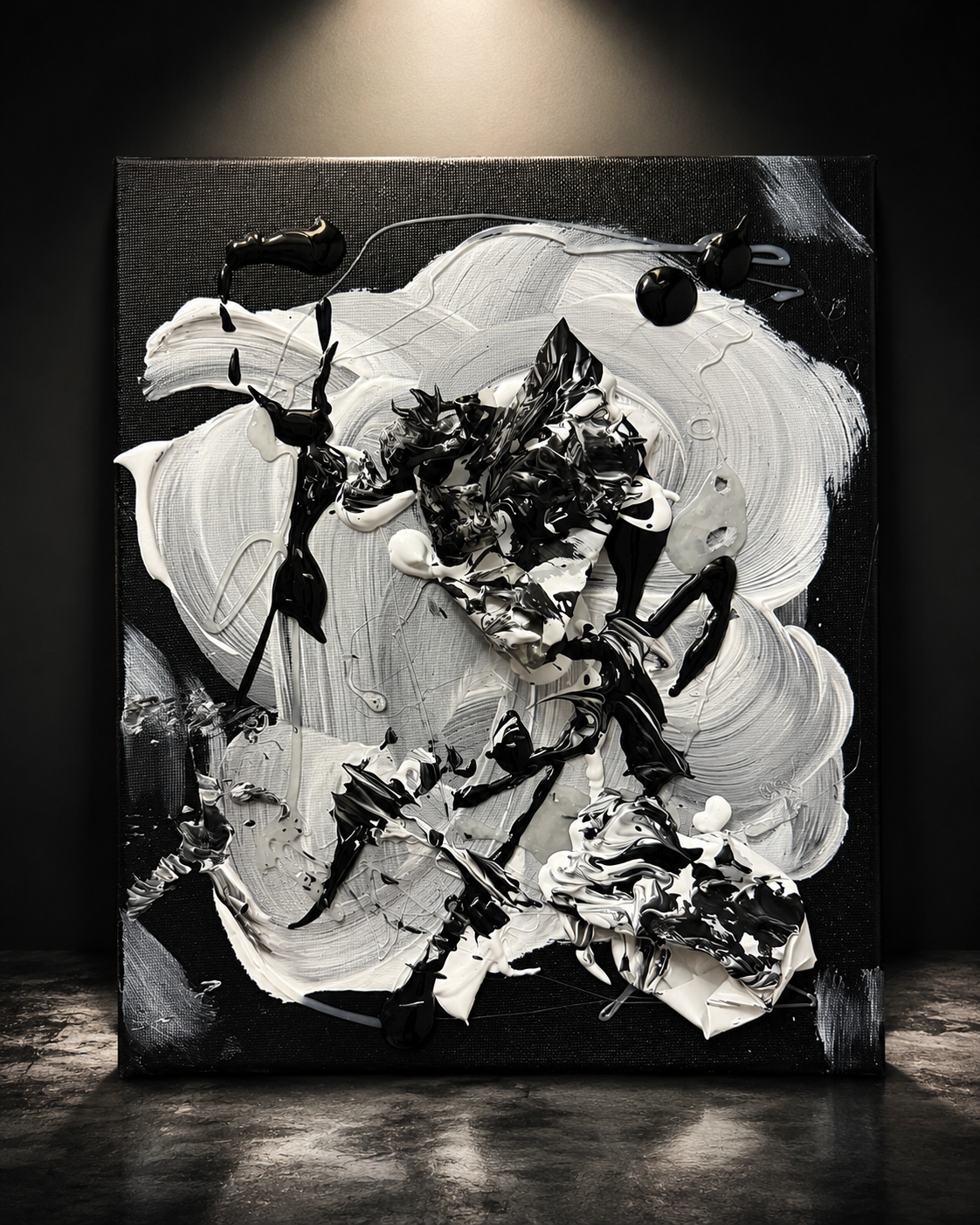 Monochrome Bloom | Oryginalny obraz mixed media 20×30 cm