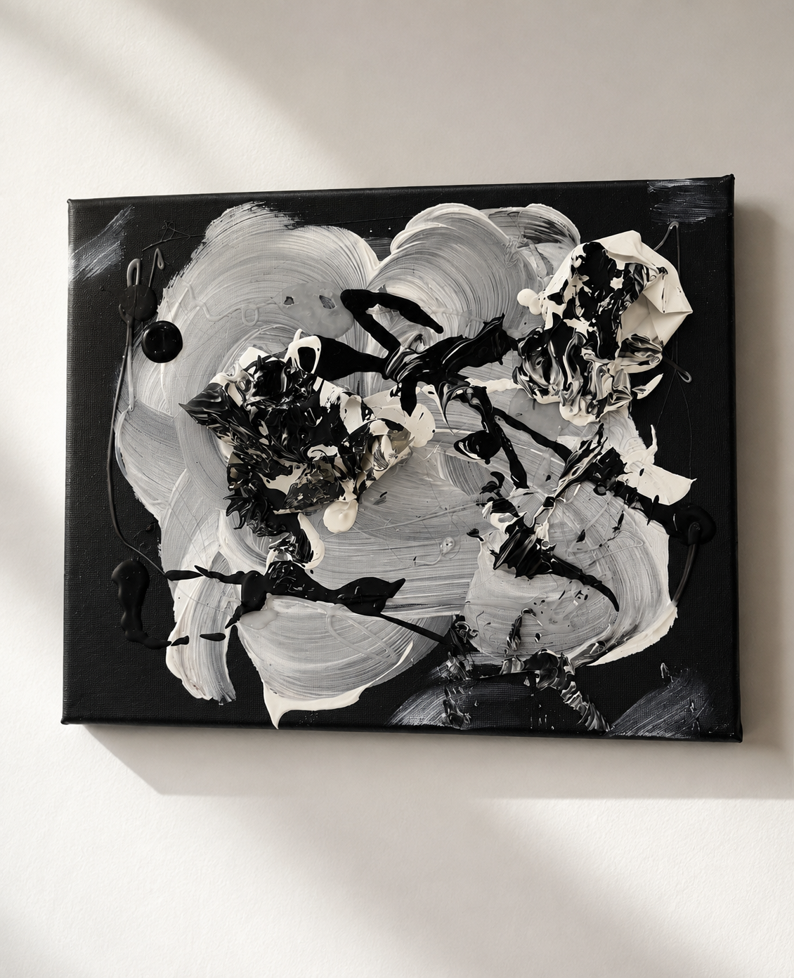 Monochrome Bloom | Oryginalny obraz mixed media 20×30 cm