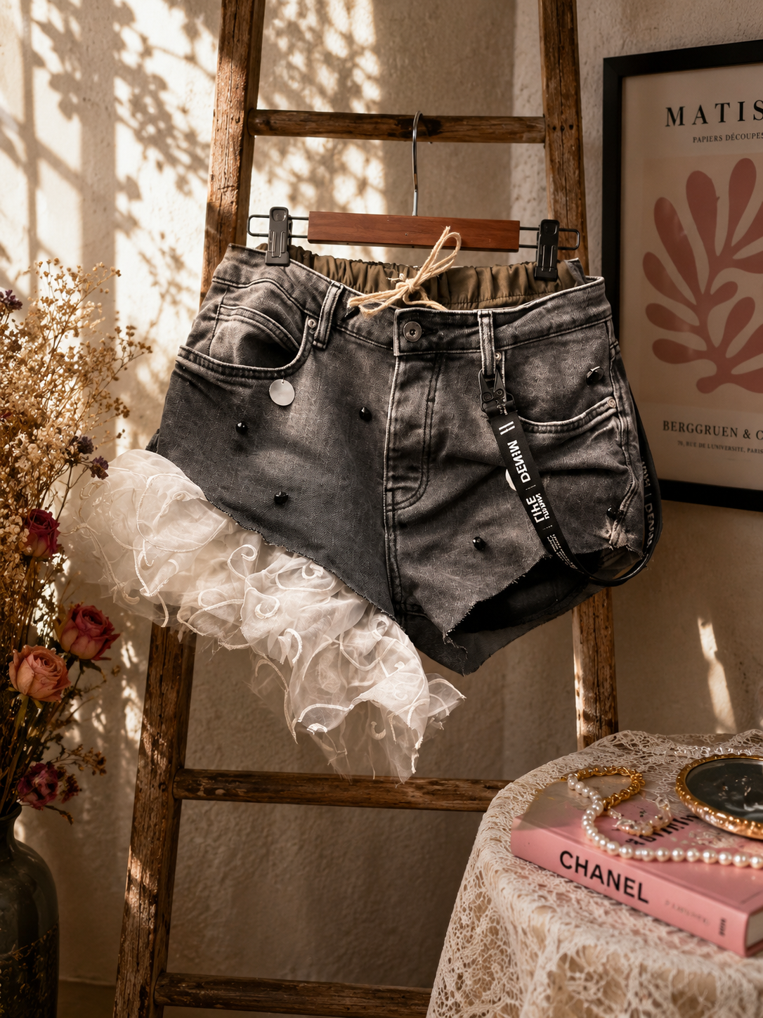 Asymetryczne szorty Zara z falbaną | One of One | Upcycling | Pretty Decay Studio