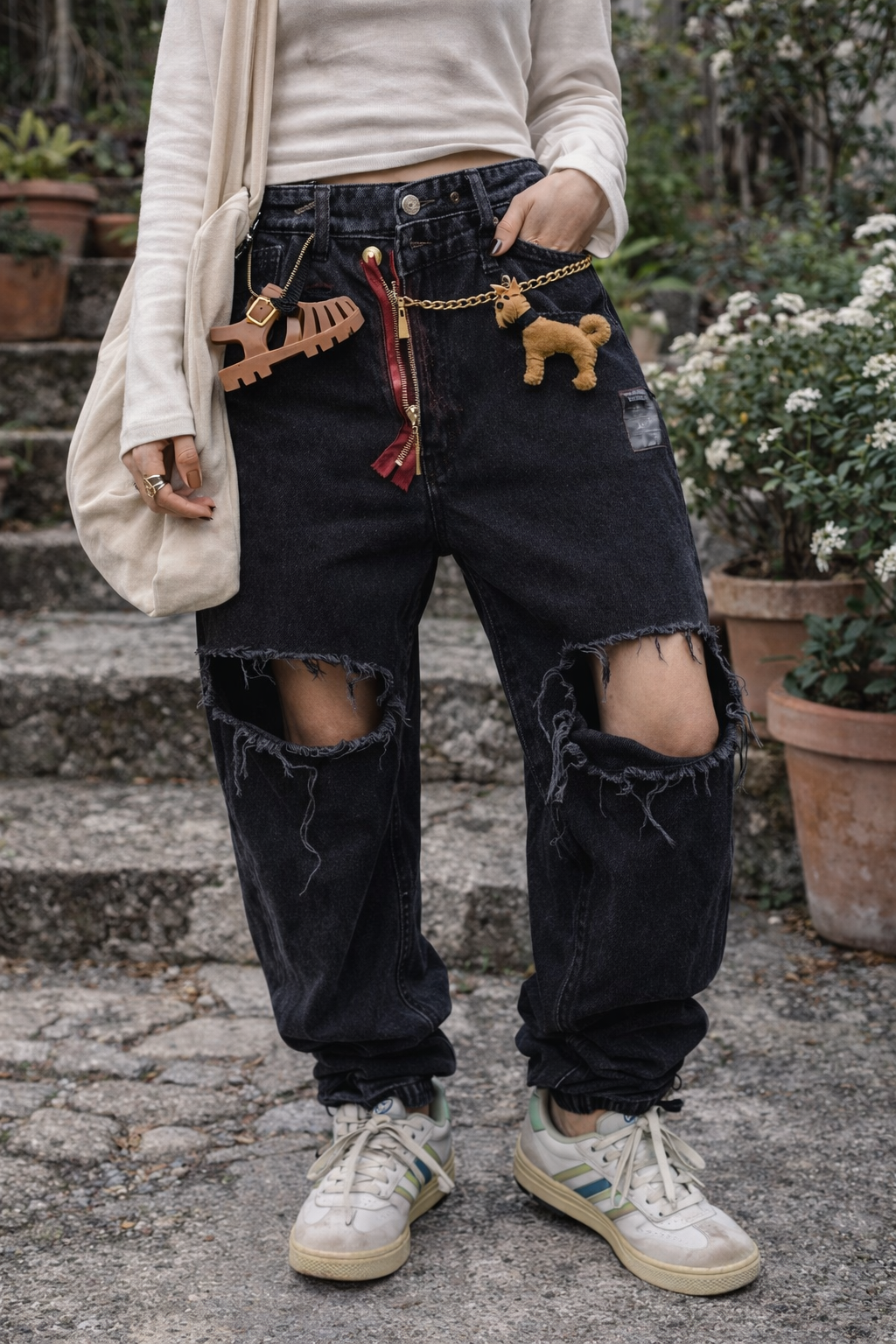 LUNE – Jeansy z Recyklingu z Zawieszkami One of One | Pretty Decay Studio