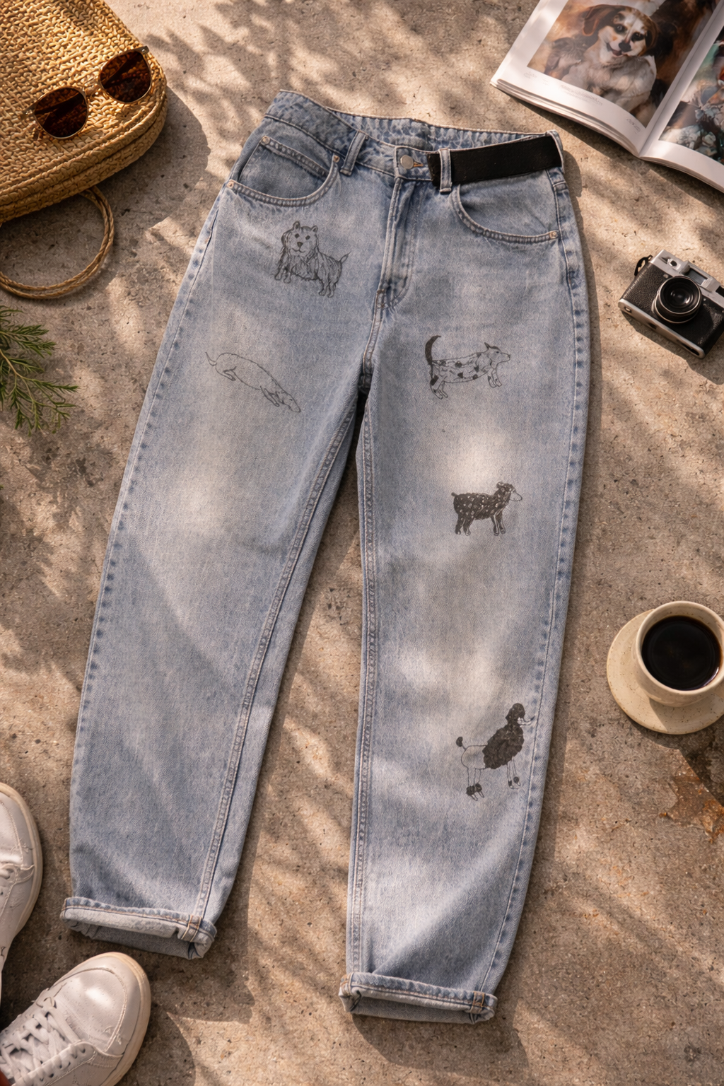 Ręcznie Malowane Jeansy z Psami One of One | Upcycling | Pretty Decay Studio | Rozmiar M